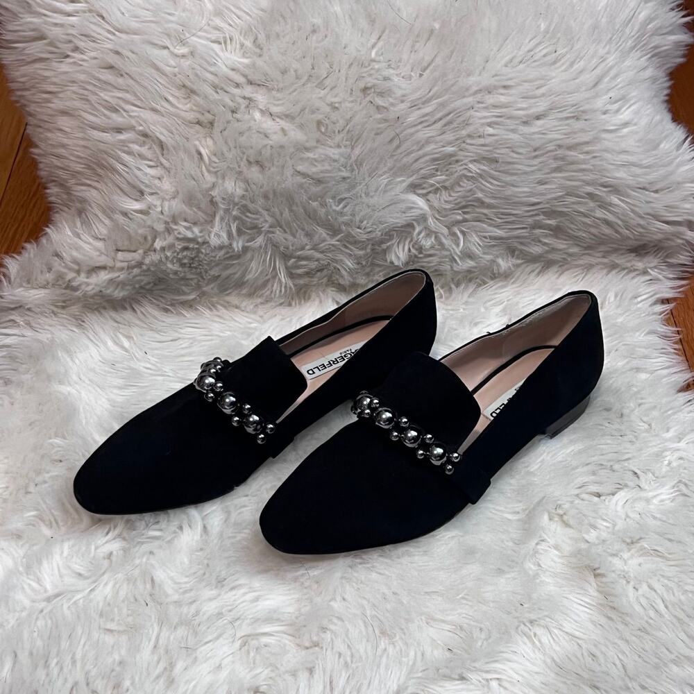 Karl Lagerfeld Paris Black Suede Pearl Embellished Loafers | Flats Size 7 - Picture 2 of 5